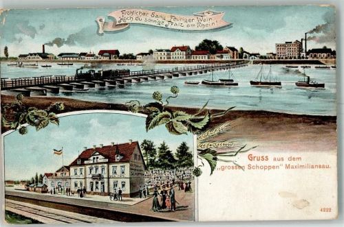 76744 W6729 Maximiliansau - Gasthaus zum grossen Schoppen Rhein Schiffbrücke