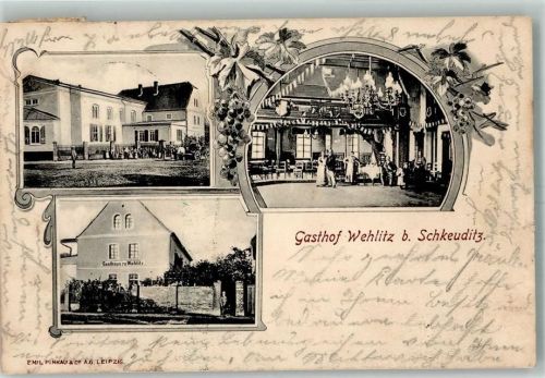 04435 O7144 Schkeuditz 1907 Foto AK Gasthaus Wehlitz Ballsaal
