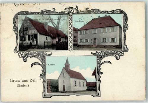 Zell 1920 Spezereihandlung Wilhelm Strassburger Schulhaus Kirche Bahnpost Frankfurt Main Zug 971