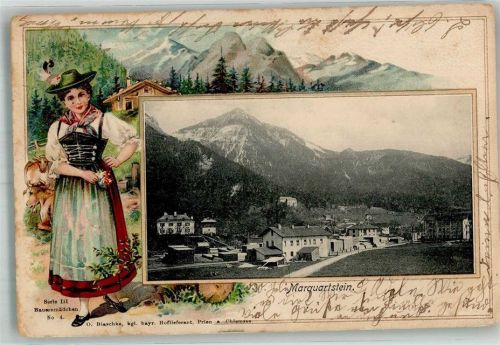 Marquartstein 1903 Marquartstein Bauernmädchen Tracht Almhütte Serie III Nr.4