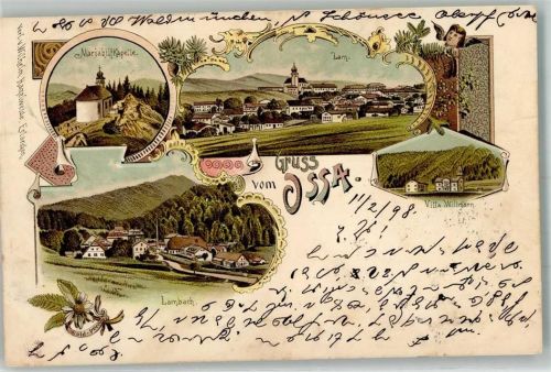 04657 O7235 Ossa 1898 Lithographie Mariahilf-Kapelle Lam Villa Willmann Lambach Engel