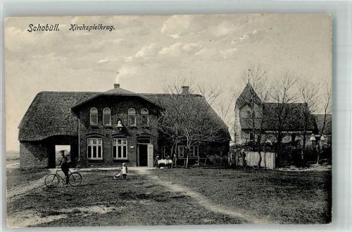 Schobüll Gasthaus Kirchspielkrug Fahrradfahrer Dorfkirche