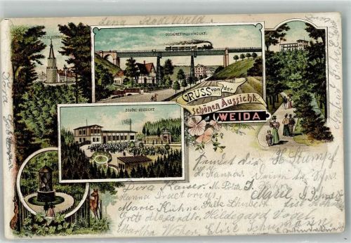 07570 O6518 Weida , Thür 1896 Lithographie Vorläufer Gasthaus Schöne Aussicht Schloss Osterburg Oschütztal-Viadukt