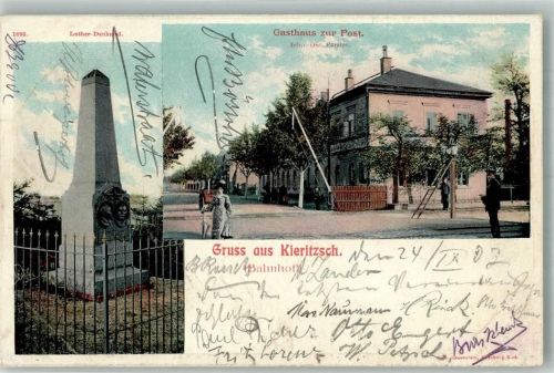 04575 O7201 Kieritzsch 1907 - Lutherdenkmal Gasthaus zur Post Bahnhof
