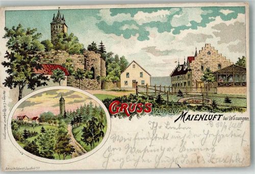 Wasungen 1900 Burg Maienluft Burgturm Bahnpost Zug 469