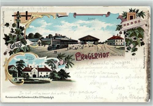 Pragersko Bahnhof Schloss Lithographie