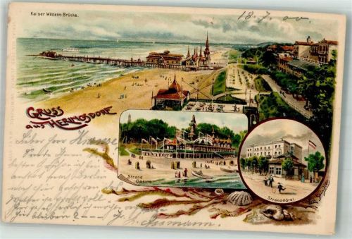 Seebad Heringsdorf 1900 Strand-Hotel Strand Casino Strand Kaiser Wilhelm-Brücke sign. Spindler