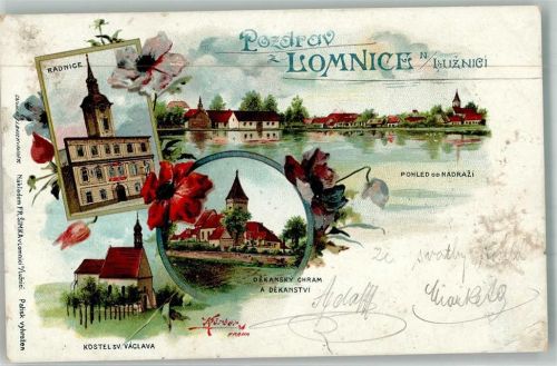 Lomnice nad Luznici 1900 Rathaus Kirche