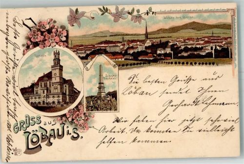 02708 O8700 Löbau 1903 Lithographie Siegesdenkmal Rathaus Verlag Ottmar Zieher-München