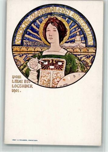 Karlsruhe 1901 sign. W. Lang Jugendstil Deutsche Glasmalerei Ausstellung