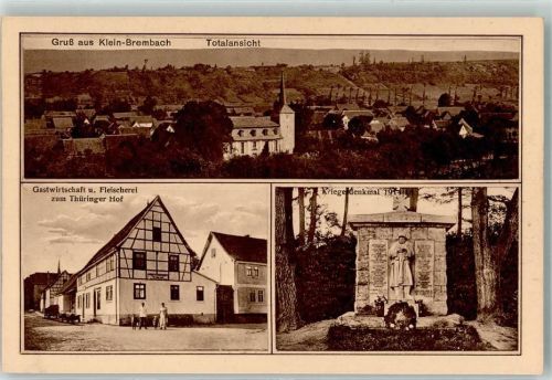 99610 O5231 Kleinbrembach Foto AK Gasthaus-Metzgerei zum Thüringer Hof Kriegerdenkmal