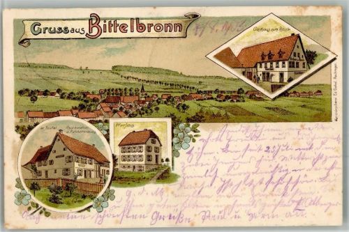 Bittelbronn 1903 Lithographie Gasthaus W. Teufel Gasthaus Zum Rössle Pfarrhaus