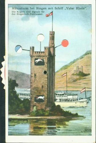 Bingen Mechanik Drehkarte Mäuseturm Schiff Vater Rhein Binger Loch Hakenkreuzfahne