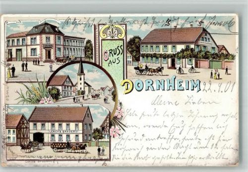 Dornheim 1901 Lithographie Brauerei Lerch Gasthaus Grimm Dorfkirche