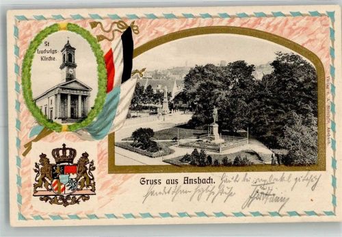 Ansbach St. Ludwigs-Kirche Park Denkmal Wappen Passepartout