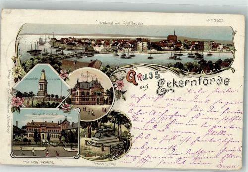 Eckernförde 1898 Lithographie Denkmal d. Südschanze Kgl . Bauschule