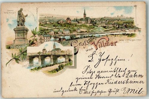Villmar 1897 Lahn-Brücke Denkmal König Konrad I.