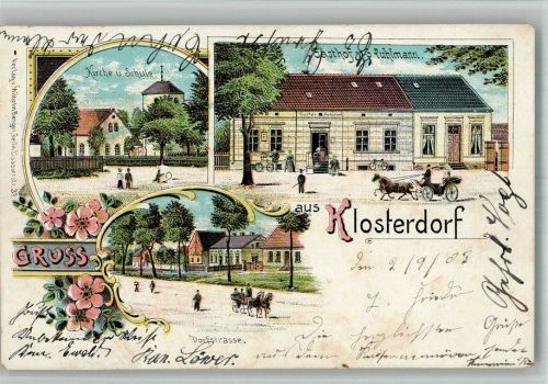 Klosterdorf 1903 Lithographie Gasthaus Puhlmann Dorfstrasse