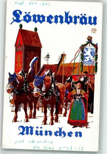 München Oktoberfest Löwenbrau-Festhalle Bierfuhrwerk Volkstracht