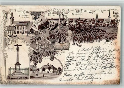 Rothenburg Lithographie Wohnhaus C. Finne Kriegerdenkmal Rathaus