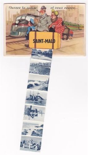 35400 Saint-Malo AK mit Leporello ausziehbarer Papierstreifen Eisenbahn Segelschiff
