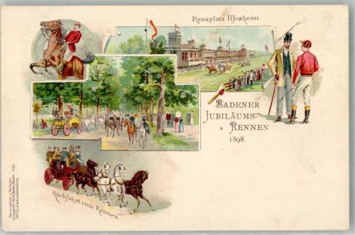 Iffezheim 1898 Badener Jubiläums-Rennen 1898 Galopp-Rennbahn Tribüne Lichtentaler Allee Jockey
