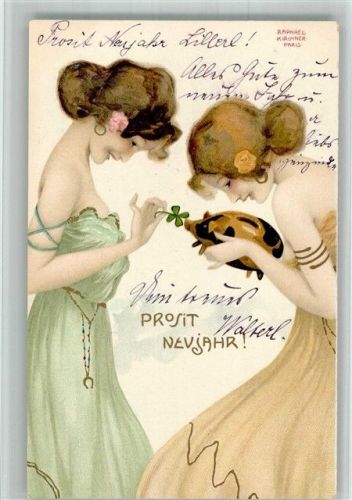 1900 Neujahr Frauen Sparschwein Glücksklee Stroefer Serie 235 Nr. 10 Adelskorrespondenz