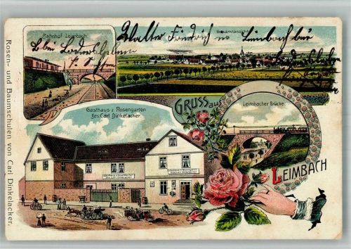 06268 O4241 Leimbach b Querfurt 1912 BOAKC Lithographie Gasthaus zum Rosengarten Bahnhof Leimbacher Brücke