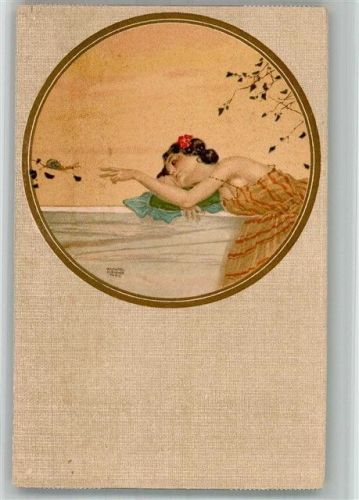 Jugendstil Frau schaut einer Schnecke zu Kirchner, R. 1899 BOAKC