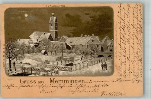 Memmingen 1899 Frauenkirche Mondschein Winter