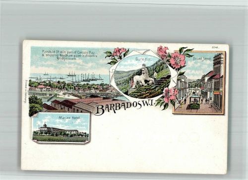 Barbados Hafen Pferdestraßenbahn Gure Hill Broad Street Marine Hotel Lithographie