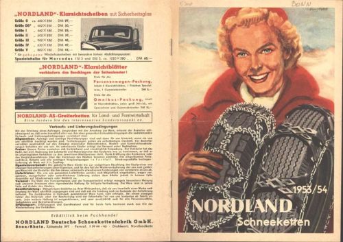 Bonn Nordland Schneeketten 1953 Faltblatt; KEINE AK, ca. 21x14,6; in Mitte gefaltet