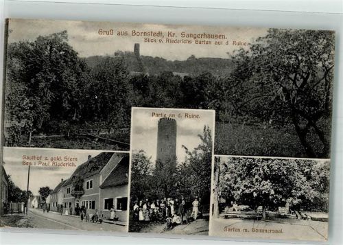 Bornstedt 1920 An der Ruine Gasthaus zum goldenen Stern Garten Sommersaal