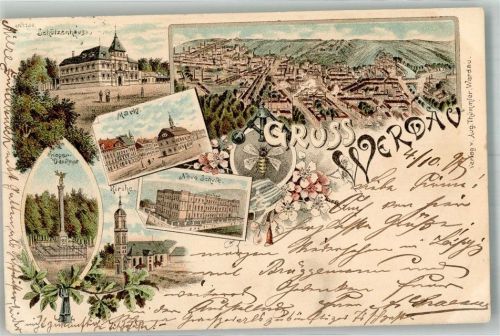 Werdau 1897 Gasthaus Schützenhaus Markt Kriegerdenkmal Neue Schule