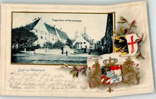 Memmingen 1901 Passepartout Wappen Fugger Haus Herrenstraße Scan verzogen