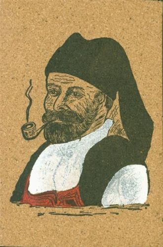 Calangianus Rauchender Mann Tracht Sardinien Ort lt. Verlag Pfeife AK aus Kork