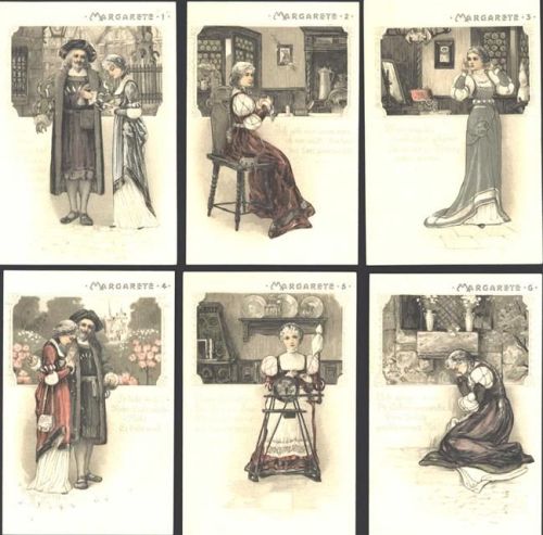 Serie komplett Lot mit 6 AK Margarete Gretchen Prägedruck