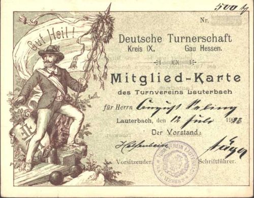 Lauterbach Mitglied-Karte Deutsche Turnerschaft von 1923