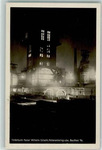 Beuthen O.S. Bytom - Kaiser Wilhelm Schacht Hohenzollerngrube Förderturm b. Nacht