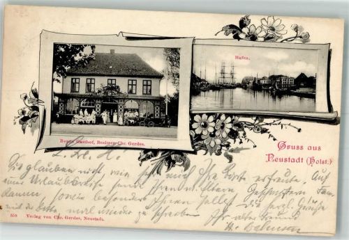 Neustadt 1898 Hafen Gasthaus Benn's Bahnpost Eutin-