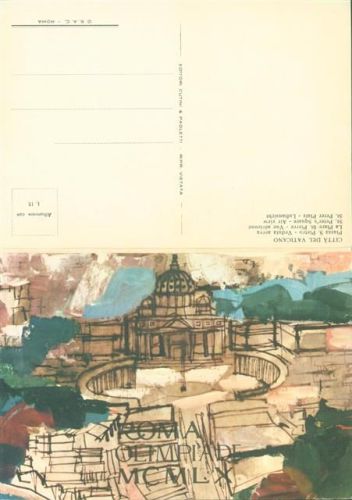 Roma Rom Petersplatz Petersdom Vatikan Olympiade 1960 Der olympische Fackellauf Künstlerkarte Olympiade Klapp AK