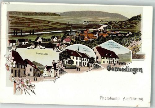 Gutmadingen Dorfstraße Schul- und Rathaus Gasthaus zum Ochsen Photobunte Ausführung