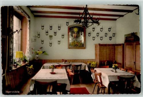 79297 W7809 Oberwinden , Elztal Foto AK Gasthaus-Pension zum Bahnhof Jägerstüble Geweihe