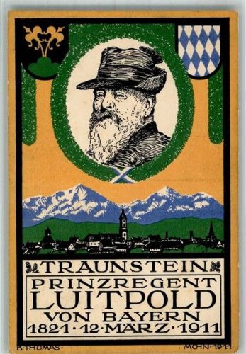 Traunstein Prinzregent Luitpold 1821-1911 Lithographie Adel Bayern sign. R. Thomas