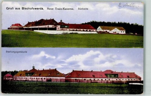 Bischofswerda 1914 WK I Neue Train-Kaserne Stallungsgebäude Stempel Landsturm-Inf. Bat. Zittau 3. Kompagnie