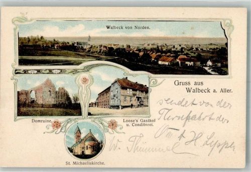 Walbeck 1905 Jugendstil St. Michaeliskirche Domruine Gasthaus Loose