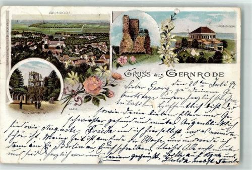 06507 O4305 Gernrode , Harz 1897 Gebrauchsspuren Lithographie Victorshöhe Lauenburg Stubenberg Gasthaus Rosenzweig