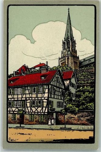 63739 W8750 Aschaffenburg 1912 Künstlersteindruck Löherstraße Aquarellserie Nr. 8