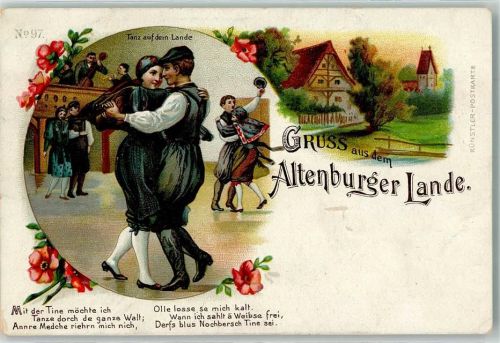 04600 O7400 Altenburg , Thür Lithographie Tanzende Paare Tracht Gedichtvers Karte Nr. 97