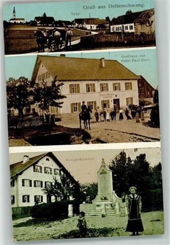 Dettenschwang 1915 Rinderfuhrwerk Gasthaus Dorn Kriegerdenkmal